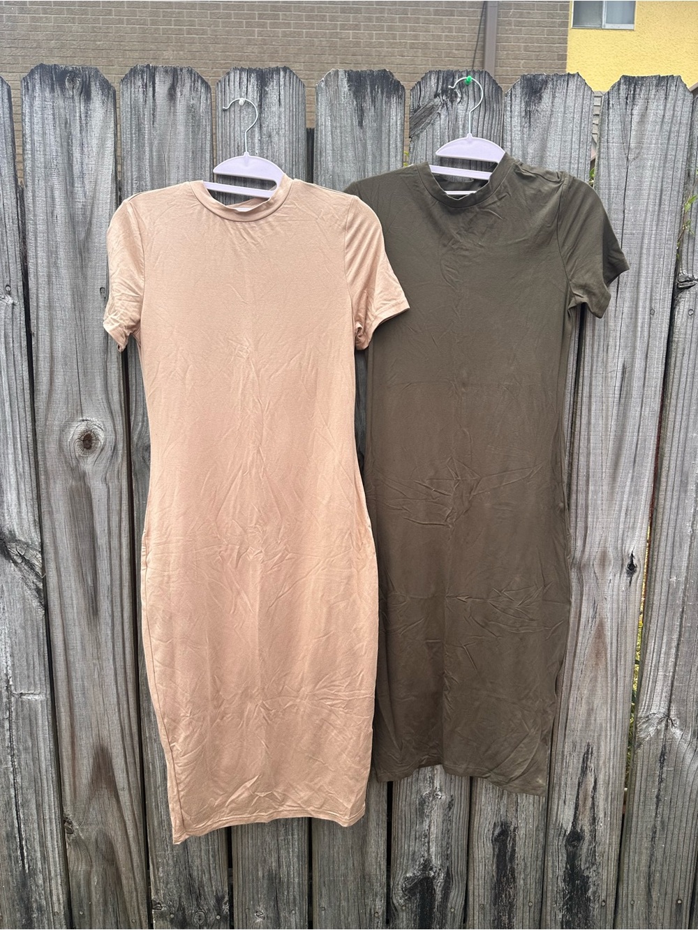 Bundle of 2! SHEIN Beige and Olive Short-Sleeve Bodycon Midi Dress Duo